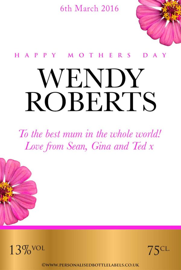 Personalised Mothers Day White Wine Label