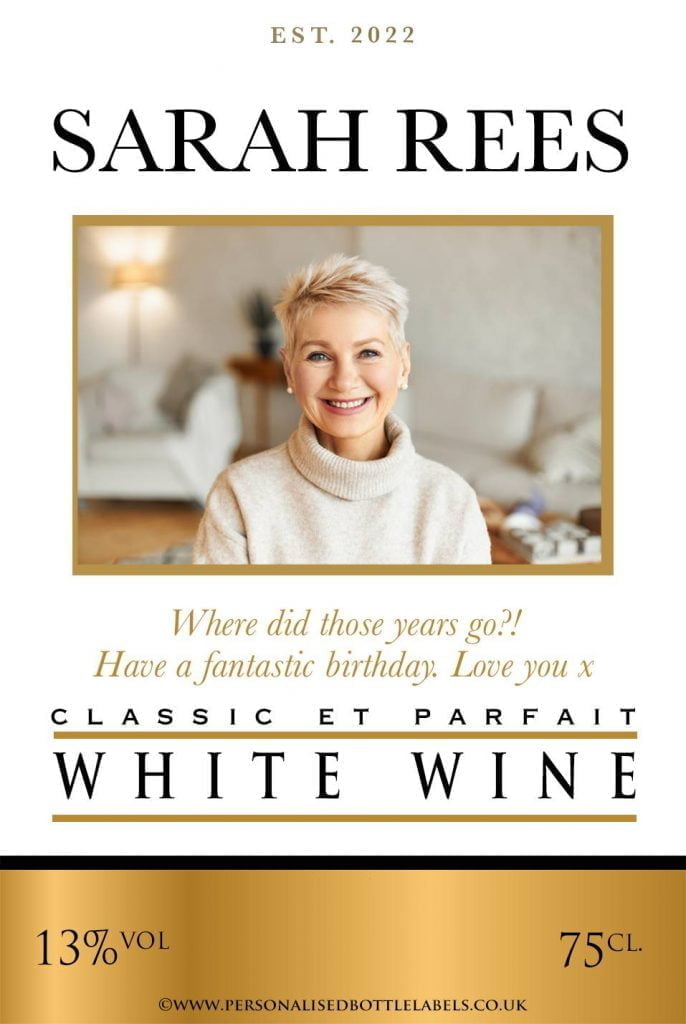 Personalised Photo White Gold Wine Label Personalised Bottle Labels