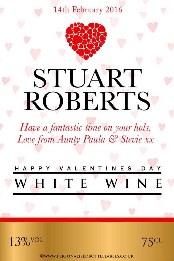 Personalised Valentines White Wine Label