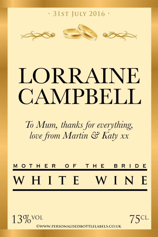 Personalised Wedding Title White Wine Label