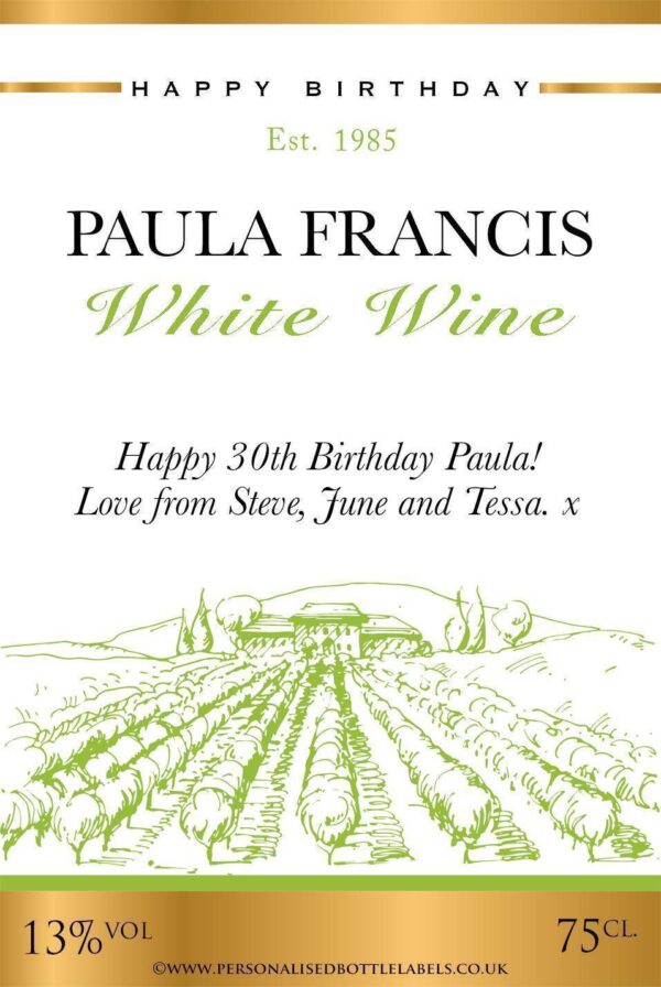 Personalised Vineyard White Wine Label for Any Occasion