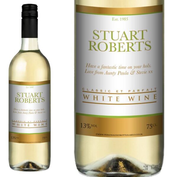 Personalised White Wine - Gold Border